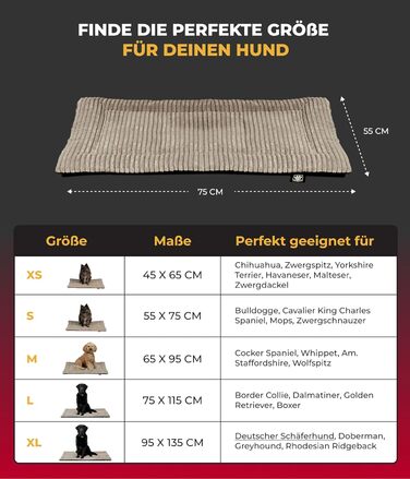 Килимок для собак HS-Hundebett® Cord з підкладкою XS – Антиковзаюча поверхня – М'яка ковдра для собак – Затишне місце для відпочинку – Виготовлено в Німеччині (Бежевий, 55x75 см)