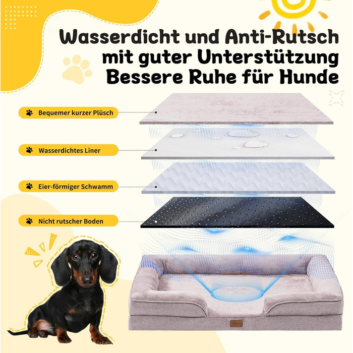 Ортопедичне ліжко для собак середніх та великих порід 109x84x21 см, високощільна губка, знімний водонепроникний чохол, комфортне, антиковзаюче (Хакі, XL)