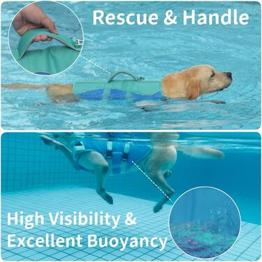 Жилет для плавання собак великий, рятувальний жилет для собак, для плавання та катання на човні, світловідбиваючий жилет для цуценят з високою плавучістю та ручкою для порятунку, регульований, великий розмір (обхват грудей: 19.7-29.5'') (середній (обхват 