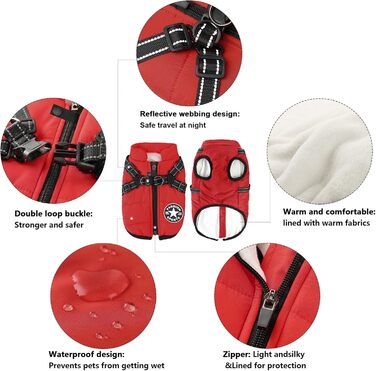 Тепла куртка для собак Aiboria: флісова жилетка з нагрудником та ремінком, червона, розмір M