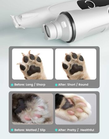 PAPMINI 2-в-1 триммер для когтів та стрижка когтів для собак, безшумний, акумуляторний, для великих, середніх та маленьких собак, білий