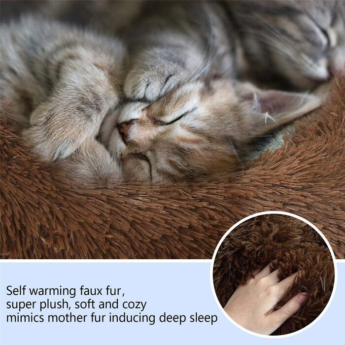 М'яке ліжко для собак та котів, софа, кругла, плюшеве, водонепроникне, 50 см, коричневе