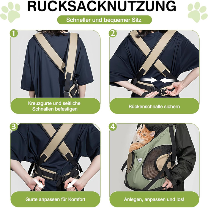 Рюкзак-переноска для собак та котів ALLSOPETS, зручний та дихаючий, з інтегрованим ремінцем безпеки, для подорожей та прогулянок (Оливковий)