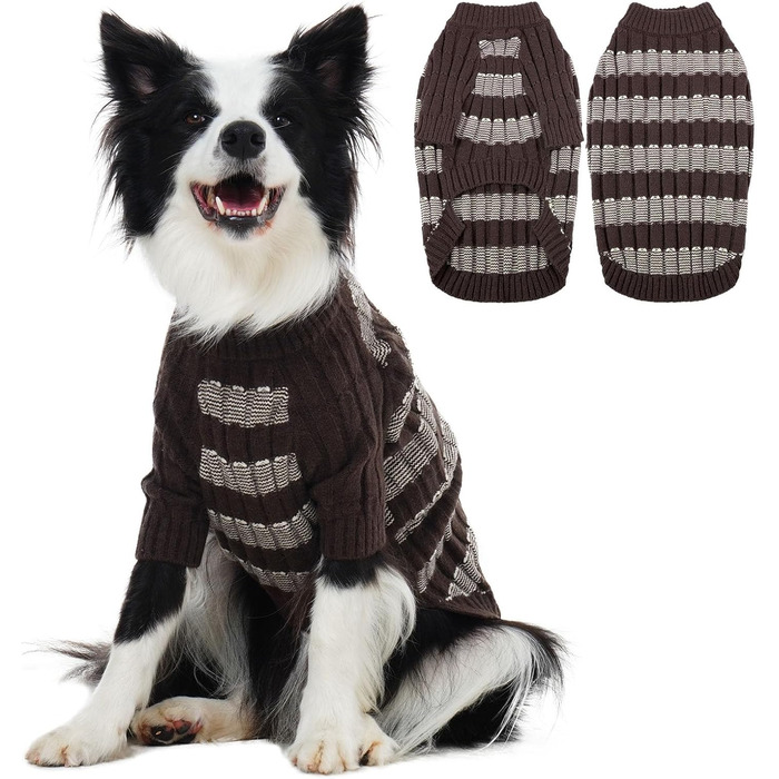 Теплий зимовий пуловер для собак маленьких порід з отвором для повісити, коричневий (XL)