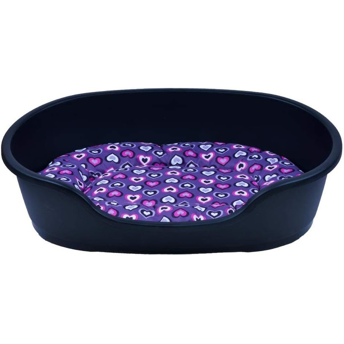 Корзина для собак Adena 58x38 см, антрацит + подушка з сердечками, фіолетовий (L 92x61xH 26 см)