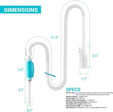 Акваріумний сифон для очищення ґрунту TERA PUMP, 3 м, ручний, BPA-free, набір 2 шт., середній розмір