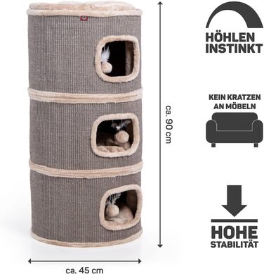 Котячий будиночок Tony з сизалю, 90 см, котячий будиночок для ігор, котячий будиночок з 3 печерами, котячий будиночок, котячий тур, котячі меблі, плюш з іграшкою, бежевий