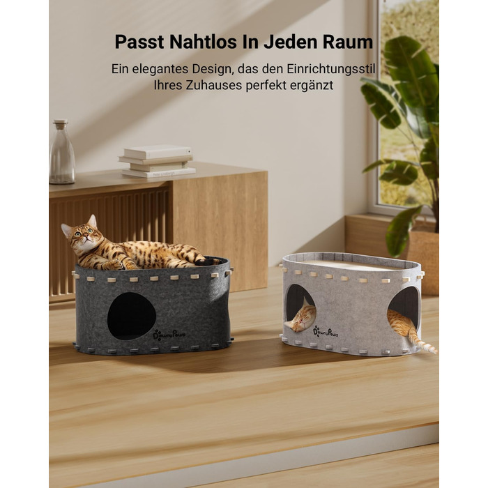 Кігтеточка-будиночок для котів DownyPaws з фетру, 2-ярусна, 50 x 33 x 50 см, сірий (1 шт.)