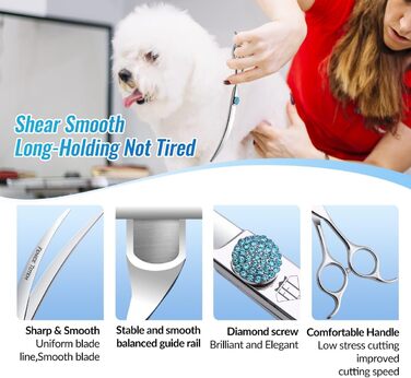 Професійна шерсторізальна ножиця Fenice для собак - 45°, 19.1 см, з нержавіючої сталі 440C