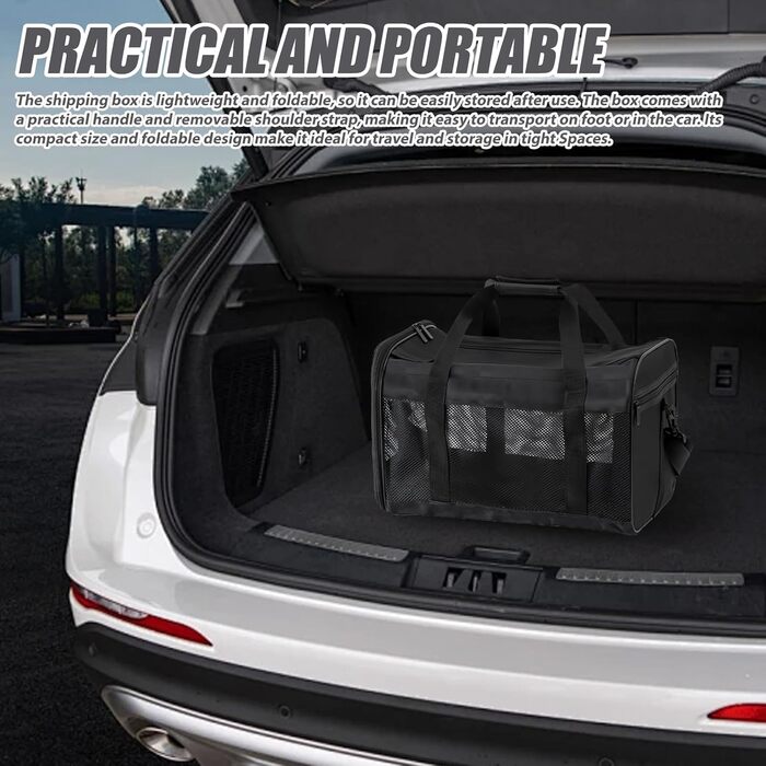 Транспортна переноска для котів та собак, 42x27x28 см, чорна: складана, з мискою для їжі