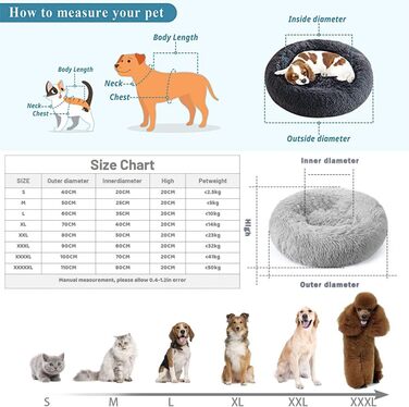 М'яке кругле ліжко для собак та котів Lukery з плюшу, зручне доунат-ліжко, ліжко з плюшу для маленьких, середніх та великих тварин (110см, шкіра рожева)