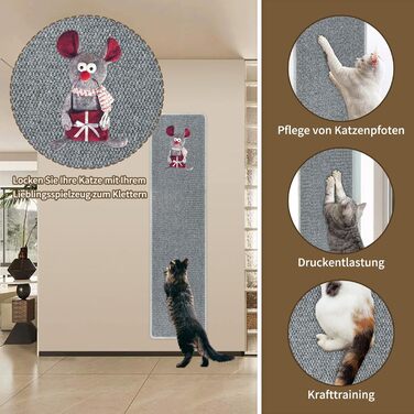 Килимок для дряпання котів FHTONGE 71x15.8 см з сизалю для кріплення на стіну, сірий