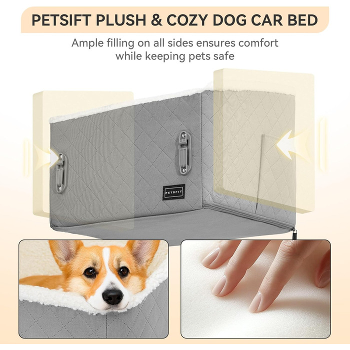 Автокрісло для собак PETFIT, 12.5 см, сіре, до 12 кг