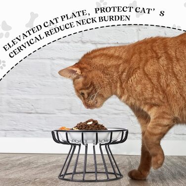 Підвищений годівниця для котів Rtteri, антиковзаюча, з металевим підставкою, керамічна, чорна/біла