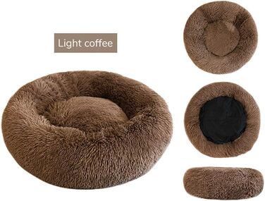 Кругле м'яке ліжко для собак та котів Deluxe з плюшу, форма пончика, діаметр 70 см, світло-коричневий колір, водонепроникне дно