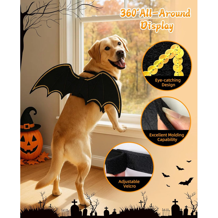 Костюм на Хелловін для собак: крила кажана, карнавальний костюм для тварин, для цуценят, маленьких, середніх та великих собак, веселе косплей, розмір L-XL