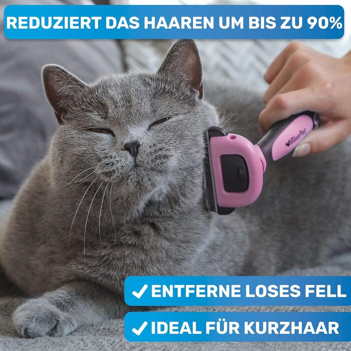 Бурштук для котів та собак з коротким хутром BluePet - видалення відмерлого хутра та підшерстка. Розмір M (ширина гребеня 66 мм). Рожевий колір