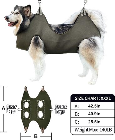 Гамак для грумінгу собак, гамак для догляду за собаками, гамак для підстригання нігтів з кусачками, гамак для грумінгу з широким ременем (Medium 16 кг, блакитний) 16 кг, блакитний (XXX-Large 63 кг, зелений, надвеликий)