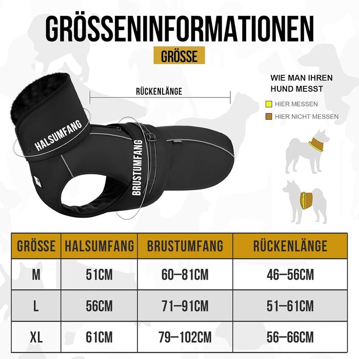 Водонепроникний собачий одяг OneTigris STORMWALL для великих собак, чорний, з флісовою підкладкою та регульованою довжиною, з відбиваючими елементами та коміром з хутра, для прогулянок на природі, розмір L (27-41 кг)