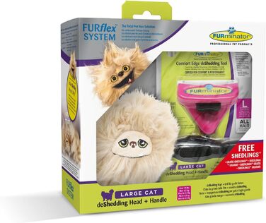 FURminator FURflex, щітка для догляду за великими котами, інструмент для видалення підшерстка, розмір L (з іграшкою для видалення шерсті)