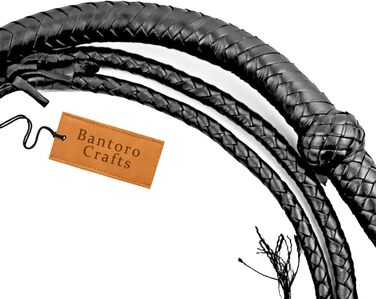 Преміум бичача плеть з чорної шкіри Bantoro Crafts, 12 косичок, довжина 0,9-2,4 м, для верхової їзди