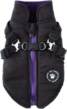 Зимові куртки, жилети та шлейки для собак, чорний колір (M). Куртки 2-в-1, без тягнучки, підходять для цуценят, собак маленьких та середніх порід.