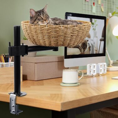 Кігтеточка-ліжко для кота на стіл: обертання 360°, регульована висота, без свердління. Підвищене котяче ліжко над столом. Тримає кошеня/кота поруч. Зручне ліжко для кота з подушкою для тварин.
