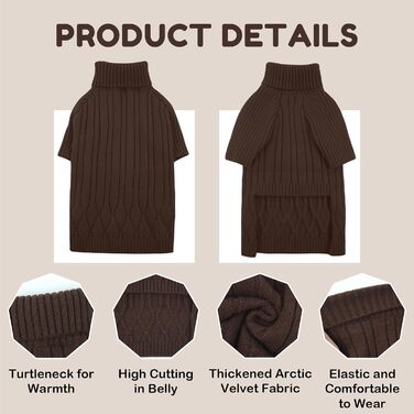 Теплий зимовий/осінній пуловер для собак великих порід, з коміром-стійкою, коричневого кольору, розмір XXXXX-Large