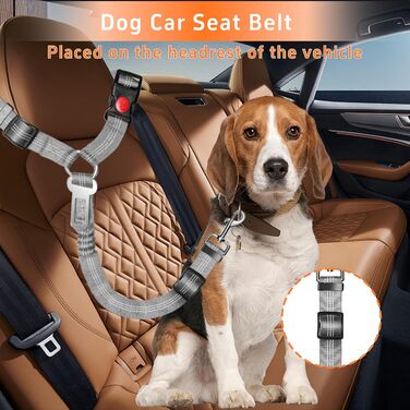 Автомобільний нашийник-пояс для собак Seyezo з автофіксатором, 3 шт. в наборі, регульований, світловідбиваючий, для кріплення до підголівника, рожевий (сірий)