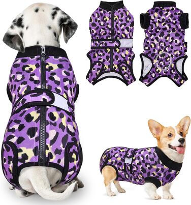 Комбінезон для собак після операції, м'який, дихаючий, захист від лизання, комбінезон з блискавкою, альтернатива електронного нашийника, для собак після кастрації (леопардовий принт, фіолетовий, розмір S)