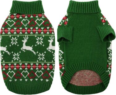 Теплий святковий пуловер для собак на Новий Рік з оленем, для маленьких та середніх собак, ідеальний для цуценят, котів та собак, зелений, S (37 см обхват грудей)