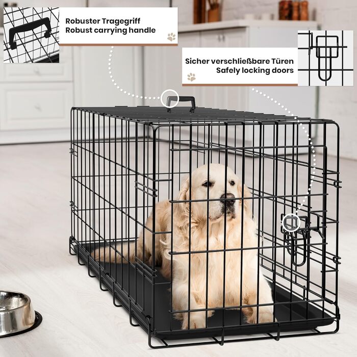 Leopet® складний металевий вольєр для собак з пластиковим піддоном, чорний, для дому та перевезення, 121x74x81 см