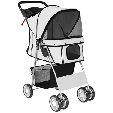 Складаний візок для собак (buggy) зі світловідбиваючими смугами, кошиком для речей та подушкою, для малих порід до 10 кг, 77x44x102 см, сірий