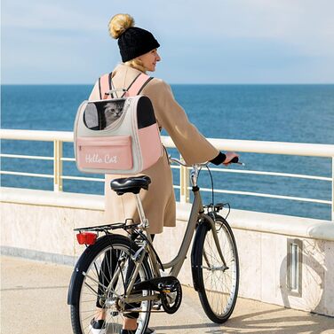 Рюкзак для кота та собаки PETCUTE з сіткою, дихаючий, з поводком, знімний килимок, рожевий