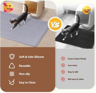 Килимок для котячого туалету Bartuke з іграшкою-м'ячиком, 86x56 см, силіконовий, контролює розсипання наповнювача, м'який для лапок, легко миється (Білий) Білий 86x56 см (Світло-сірий 97x63 см)