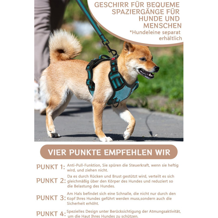 Нашийник для собак BaoCheng Anti Pull, дихаюча сітка, 3 пряжки, безпека, полегшення кашлю, світловідбиваючий, M, темно-зелений