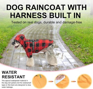 Водонепроникний дощовик для собак BeautyZoo з капюшоном та інтегрованим шлейкою. Підходить для малих, середніх та великих собак, хлопчиків та дівчаток. Розмір S (Back 13.2', Chest 18.5', Neck 13.9'), колір Buffalo Red
