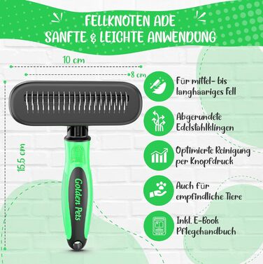 Щітка для вичісування підшерстя собак та котів (довгошерстих порід) - щітка для видалення підшерстка, ковтунів та вузлів, для линьки, Golden Pets