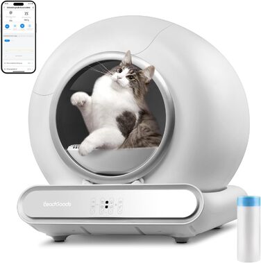 Автоматичний лоток для котів з самоочищенням, 65л, з контролем піску, керуванням через додаток, низький вхід, великий простір, для кількох котів