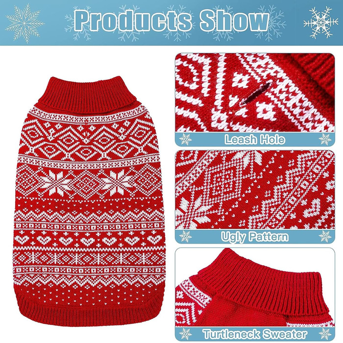 Пуловер для собак HOMIMP Argyle - теплий зимовий одяг для цуценят та собак різних розмірів. М'який, стильний, теплий одяг для собак, червоний, для прогулянок та повсякденного використання.