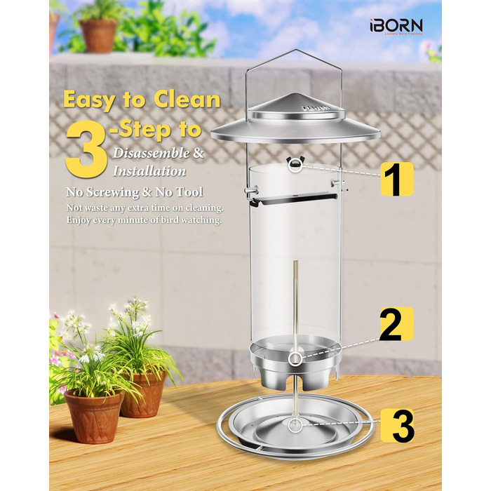 Годівниця для птахів iBorn, Металева годівниця-будиночок, Зелений колір, 18 см, для цілорічного годування, 6 отворів