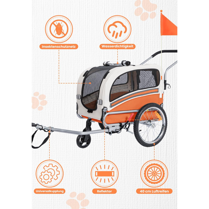 Причіп для собак SEPNINE® 2-в-1 для велосипеда та джоггінгу, до 30 кг, помаранчевий