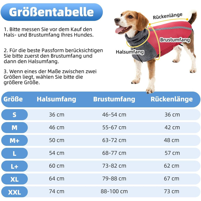 Зимовий теплий одяг для собак SlowTon: куртка з поларфлісу з коміром-шарфом, світловідбивачі, регульована, водонепроникна, вітронепроникна, для цуценят, м'яка, червона (M)