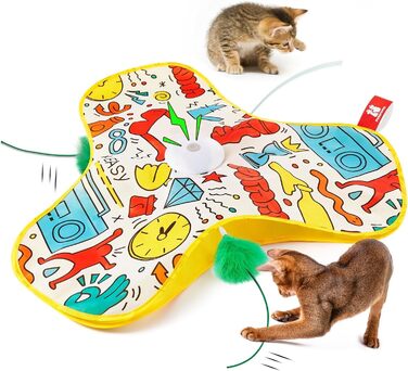 Інтерактивна іграшка для котів Potaroma з автоматичною подачею пір'я - перезаряджувана, активується дотиком, з мишачими звуками, ідеальна для активних котів, корпус Graffiti