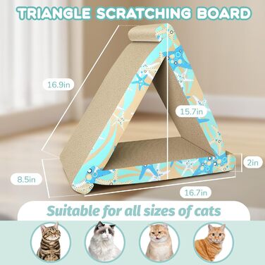 Кігтеточка RUMUUKE Трикутна 3 в 1 з гофрокартону для котів, з котячою м'ятою, блакитний морський звіз