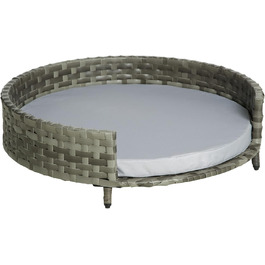 Лежак PawHut для собак і котів з подушкою, ротанг, сірий, 75x75x20 см