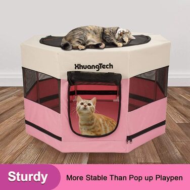 Клітка-загон для собак, котів, кроликів та морських свинок XhuangTech, рожева, 87.6 x 87.6 x 54.9 см