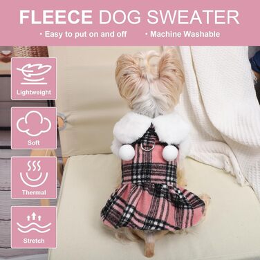 Теплий зимовий пуловер для собак, фліс, розмір XXS, для дівчаток та хлопчиків, з кільцем D, картатий, теплий одяг для маленьких собак
