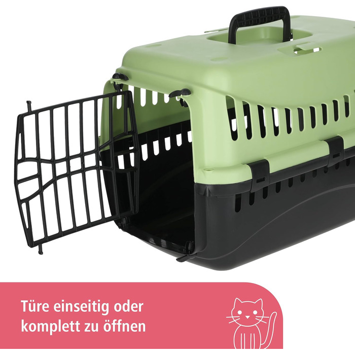 Kerbl Pet Transportbox Expedion: переноска для тварин 45x30x30 см, для котів, собак, кроликів до 10 кг, пластик, зелено-сіра