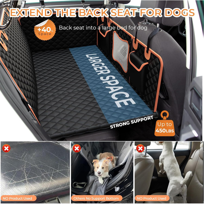 Захист для заднього сидіння автомобіля для собак: міцна підкладка, водонепроникний, з сіткою, до 204 кг, для SUV